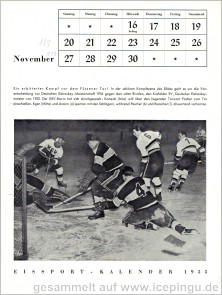 Der Eishockey-Kalender 1955, im November mit einer Spielszene vom KEV. 