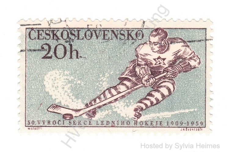 Briefmarke CSSR 50 Jaher Eishockey Wert 20 h