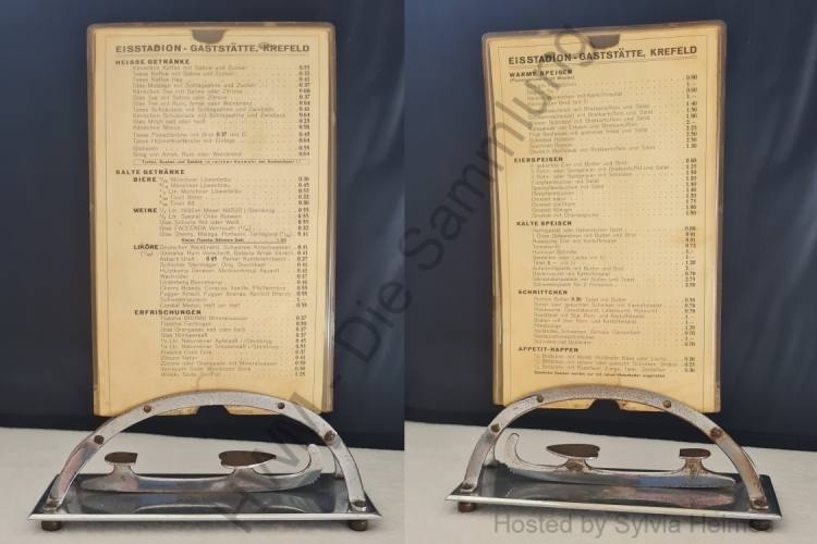 Aufsteller zweiteilig Metallschlittschuh mit Speisekarte - zusammen