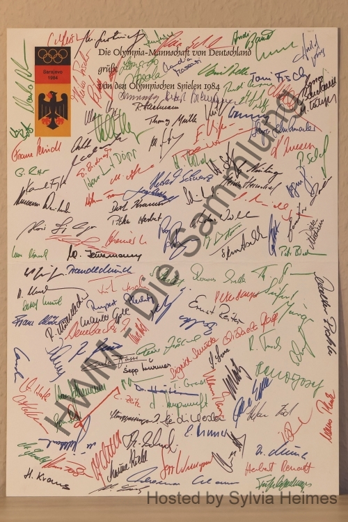 Sarajevo 1984 Grüße der Mannschaft von den olympischen Spielen DIN A3
