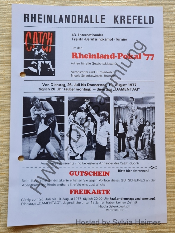 Rheinland-Pokal 43. Internationaler Freisti-Berufsringkampf-Turnier 26.08.-10.08.1977 