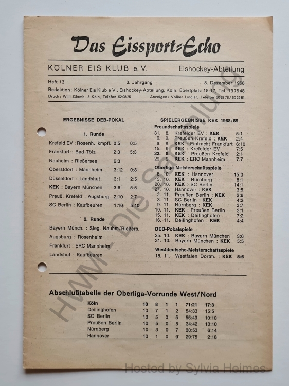 Kölner Eisklub e.V. Das Eissport-Echo 1968/69