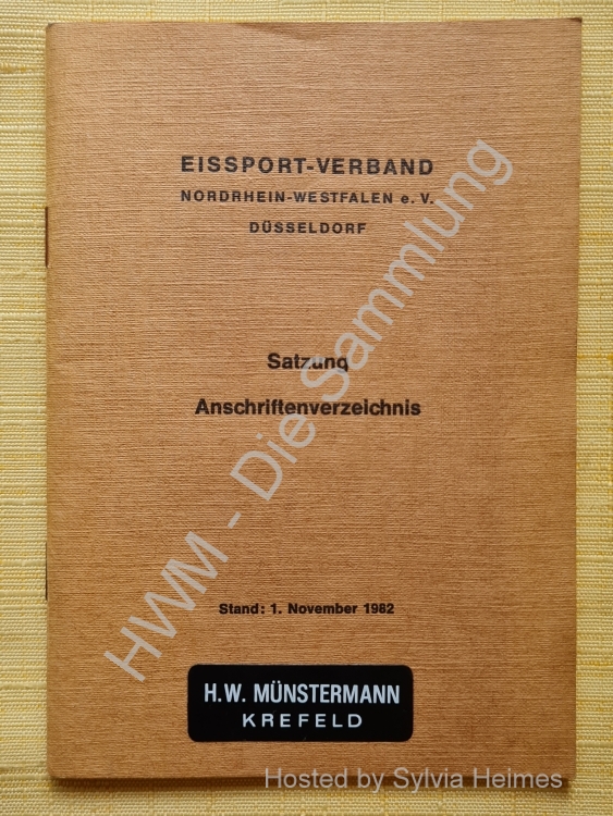 Eissport-Verband NRW Satzung Anschriftenverzeichnis 1982