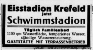 Ankündigung aus der Zeitung "Niederrheinische Volkszeitung" vom 26.06.1937 - für das Schwimmstadion. 