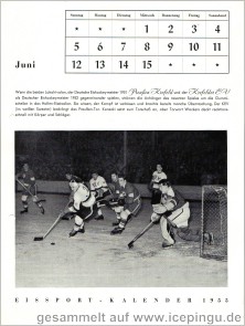 Der Eishockey-Kalender 1955, im Juni mit einer Spielszene vom KEV. 