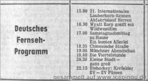 Aus der Passauer Neuen Presse von 1961: Eishockey im Fernsehen - Krefeld gegen Füssen. 