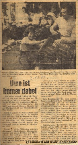 Ein Zeitungsartikel vom 03.12.1977 - Uwe ist immer dabei. :-)