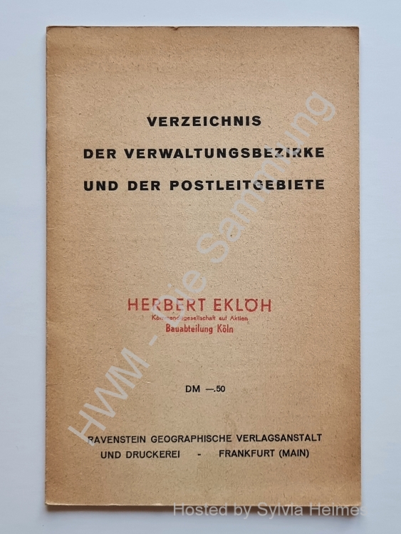 Verzeichnis der Verwaltungsbezirke und Postleitzahlengebiete