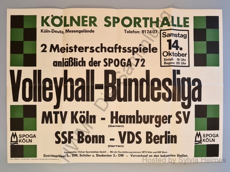Poster MTV Köln - Hamburger SV und SSF Bonn - VDS Berlin 14. Oktober 1972