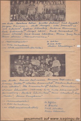 Auszug aus dem Ordner eines Fans. Die Mannschaftsaufstellungen des KEV und der Preussen für die Saison 1953/54.
